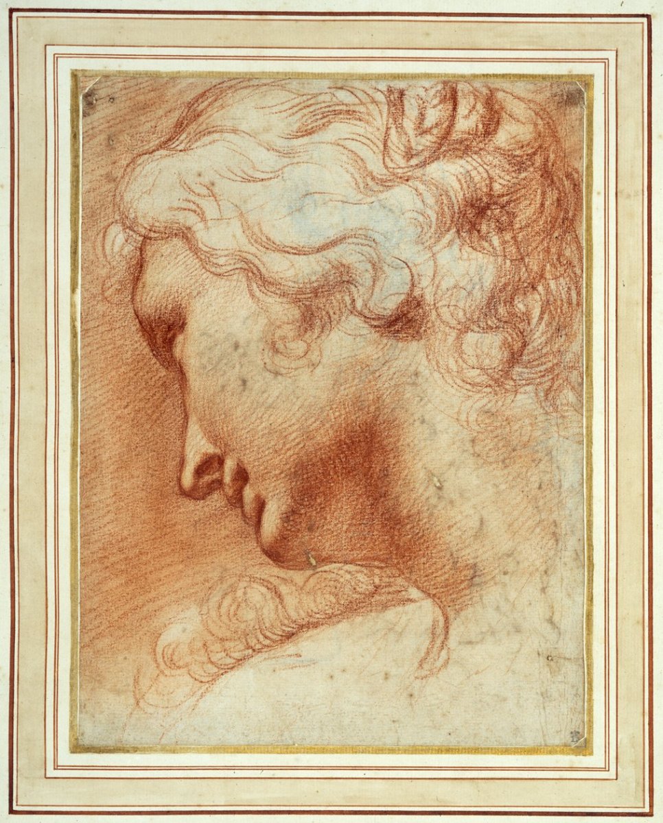 Agostino_Carracci_-_Head_of_a_young_woman_looking_down_over_her_right_shoulder_red_chalk_on_paper_-_MeisterDrucke-1080961