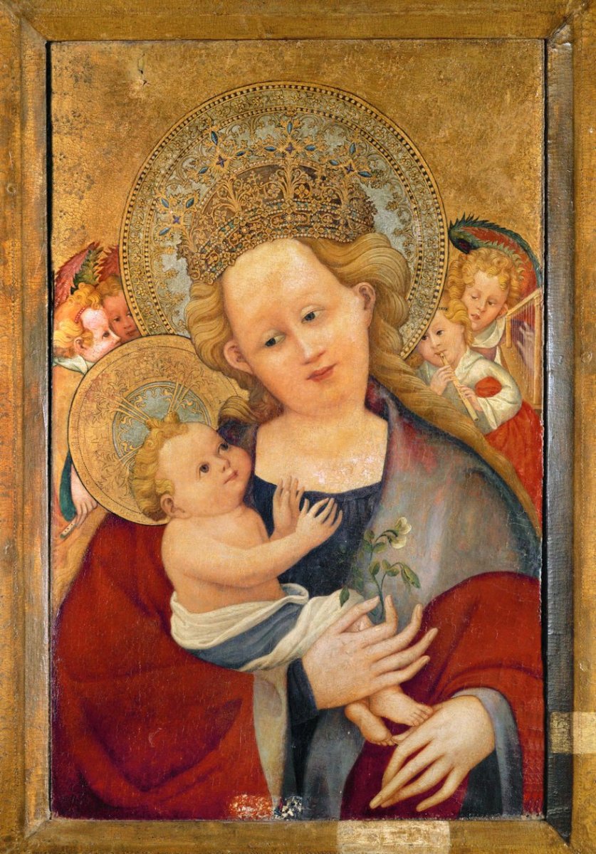 German_School_-_Madonna_with_a_pea_blossom_tempera_on_wood_-_MeisterDrucke-1655771