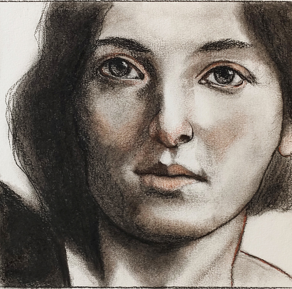 Portrait in charcoal and sanguine by André Romijn artist